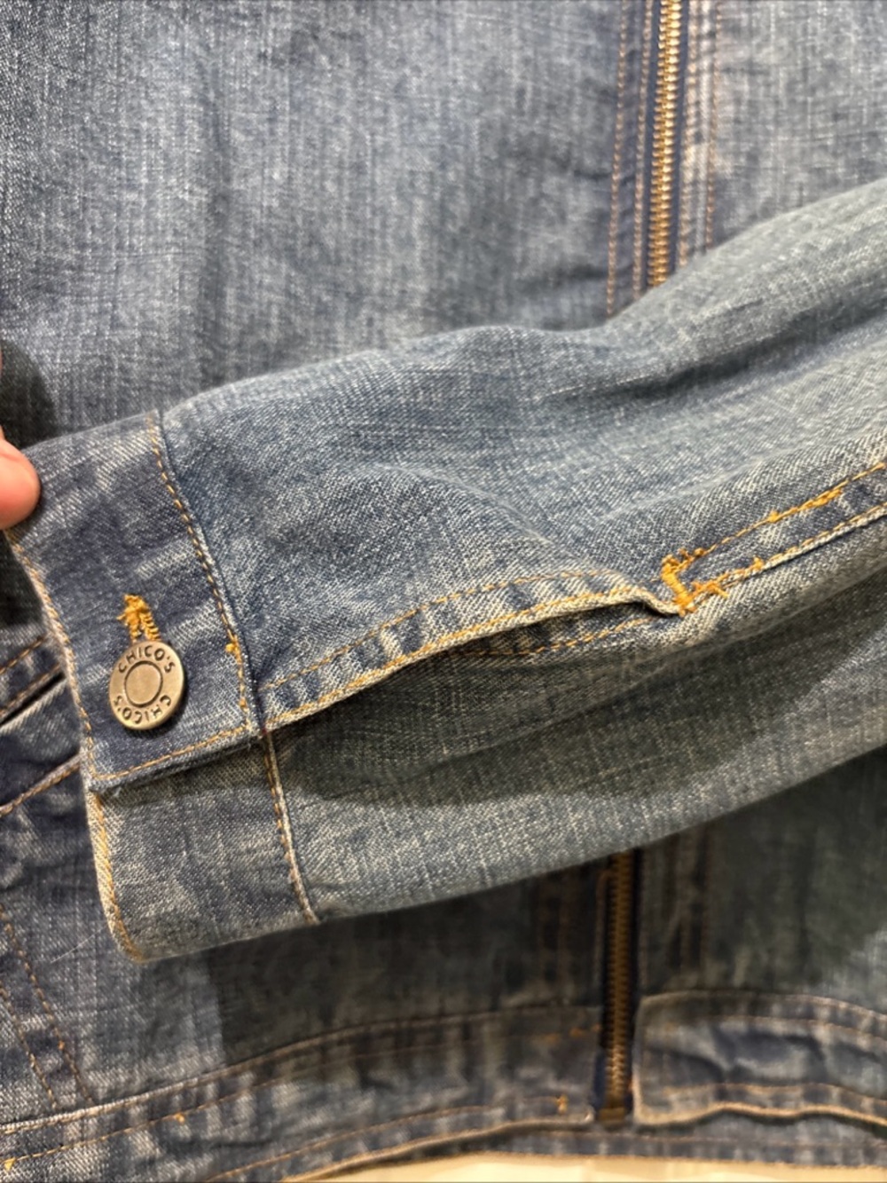 Chico's Denim Jacket with Colorful Parrot Embroidery Beaded Artsy Retro Boho - Picture 3 of 6